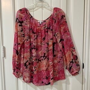 CAbi shear top. Size medium. Pink and black floral.